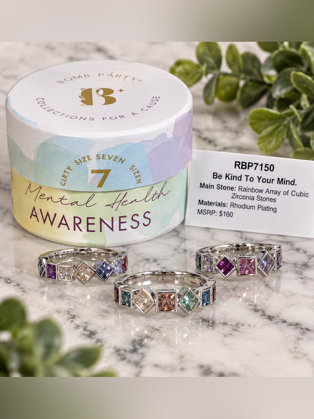 Bomb Party Be Kind To Your Mind Mental Health Ring Set Size 7 RBP7150
